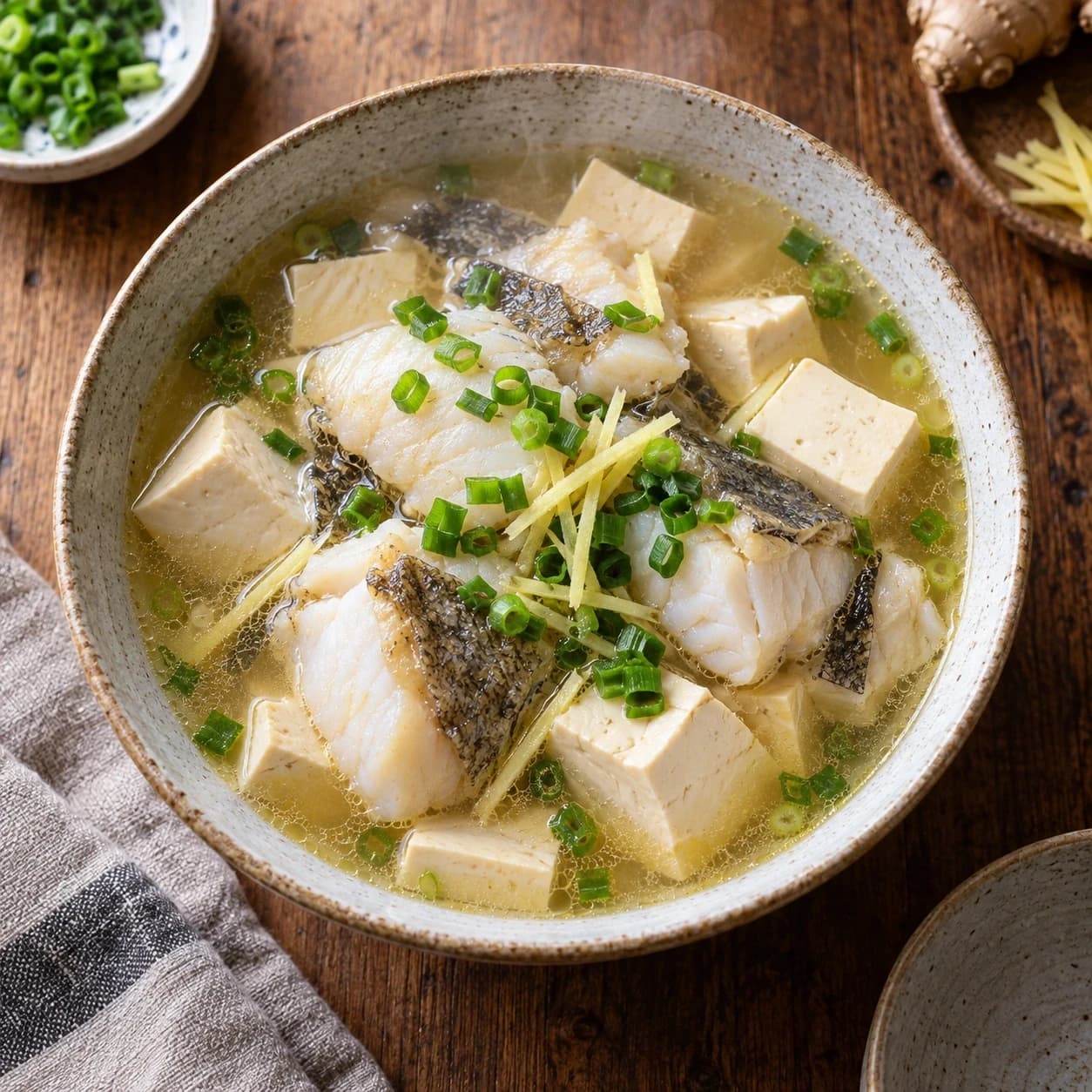 Cod and Tofu Stew — finished dish, ready to serve.