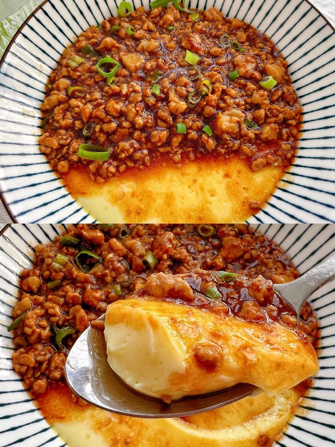 Steamed Egg with Minced Meat, Softer Than Pudding and Loved by All Ages — finished dish, ready to serve.
