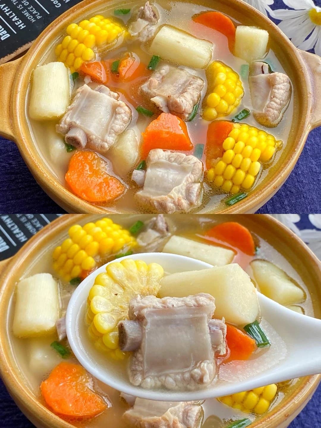 Chinese Yam and Pork Ribs Soup — finished dish, ready to serve.