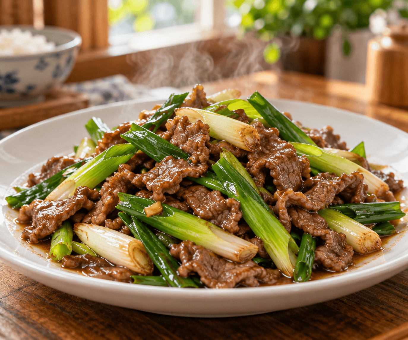 Scallion-Perfumed Stir-Fried Beef — finished dish, ready to serve.