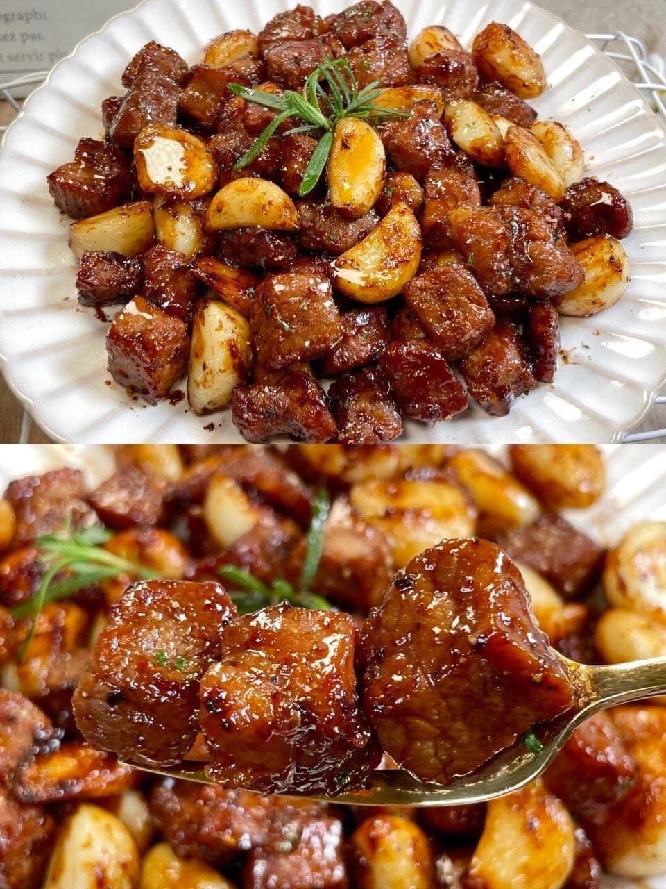 Garlicky Black Pepper Beef Cubes — finished dish, ready to serve.