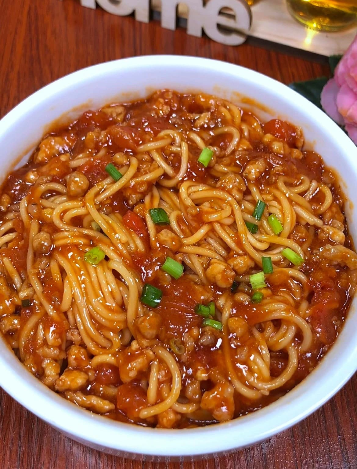 Tomato Meat Sauce Noodles (The Recipe I've Made for Years — Everyone Eats at Least 2 Bowls) — finished dish, ready to serve.