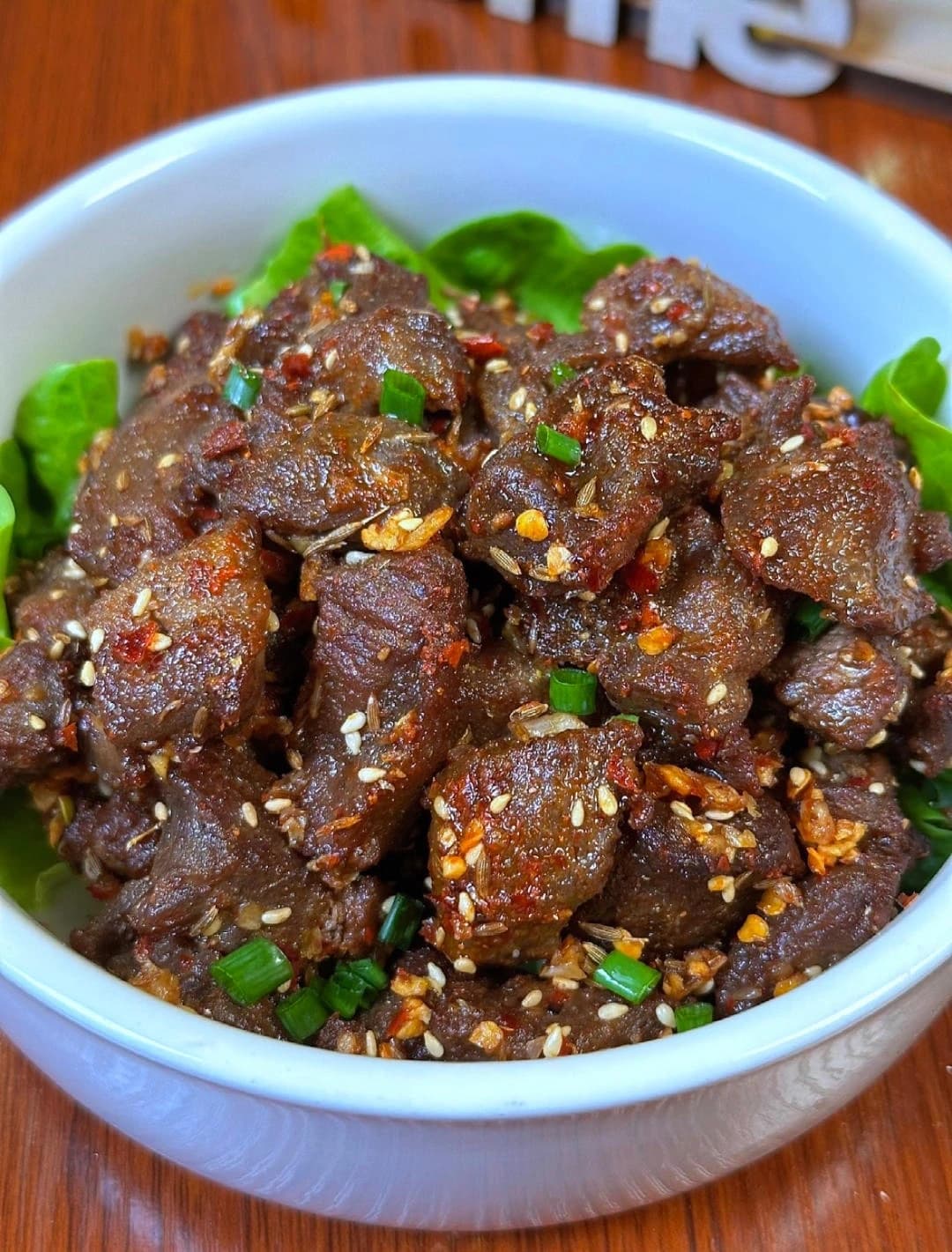 Garlic Cumin Beef Bites — finished dish, ready to serve.