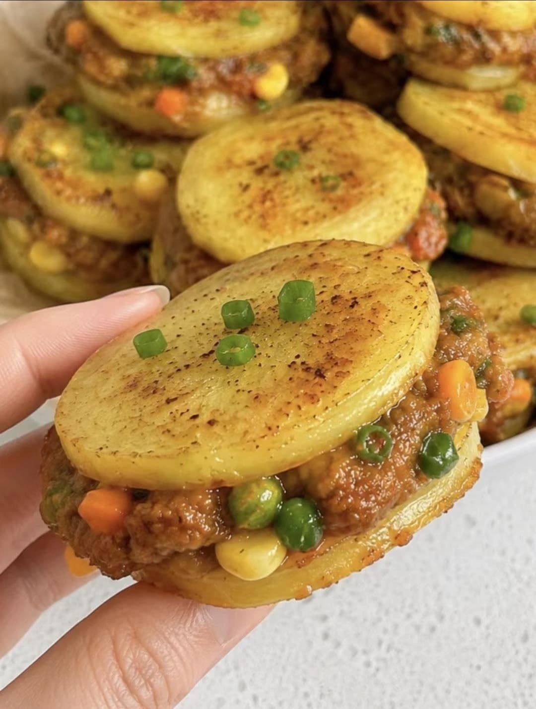 Oil-Free Low-Fat Potato Sandwich Patties — finished dish, ready to serve.