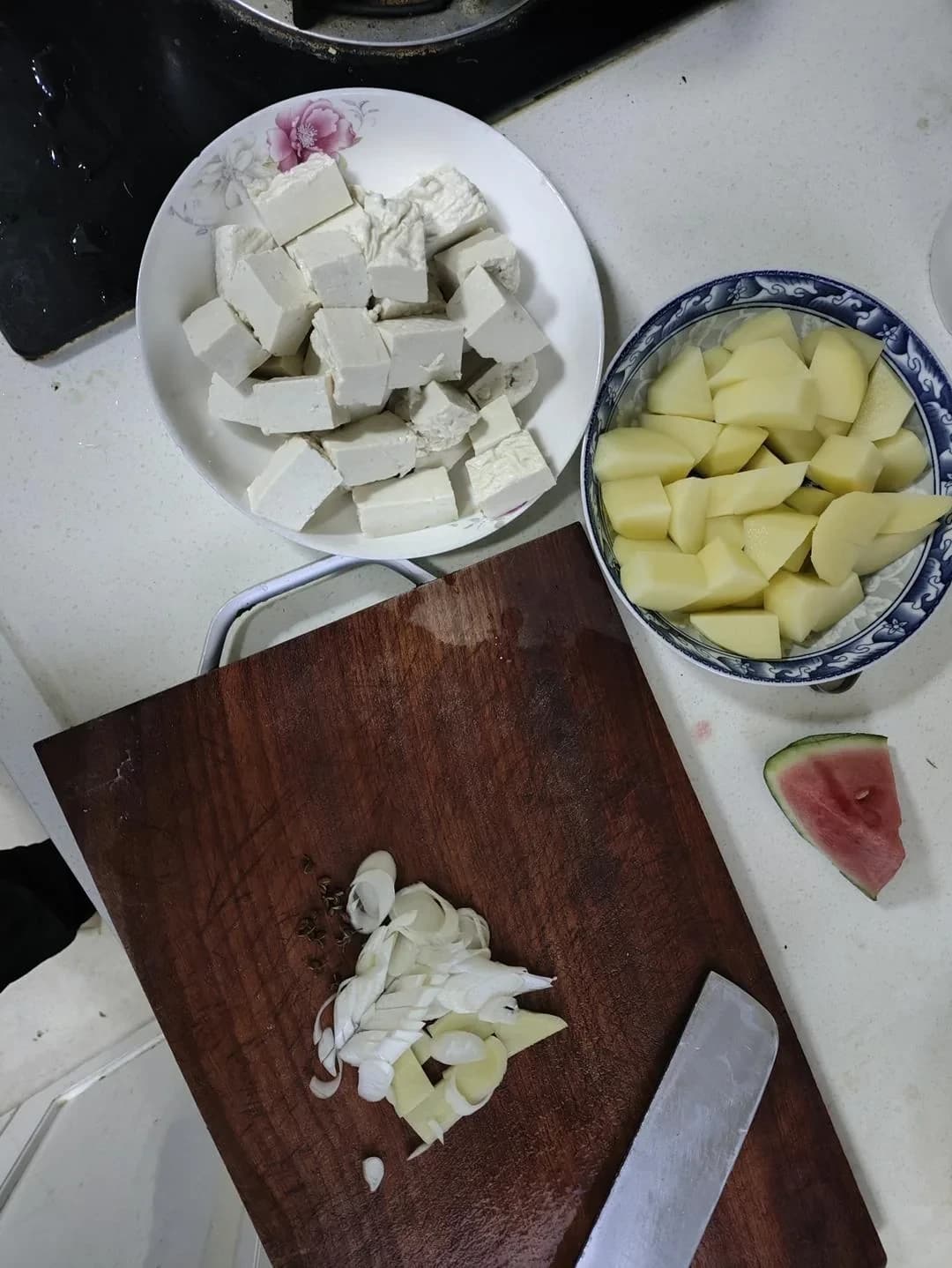 Step 1 photo for Chinese Breakfast – Congee, Sweet Potato, and Braised Potato with Tofu