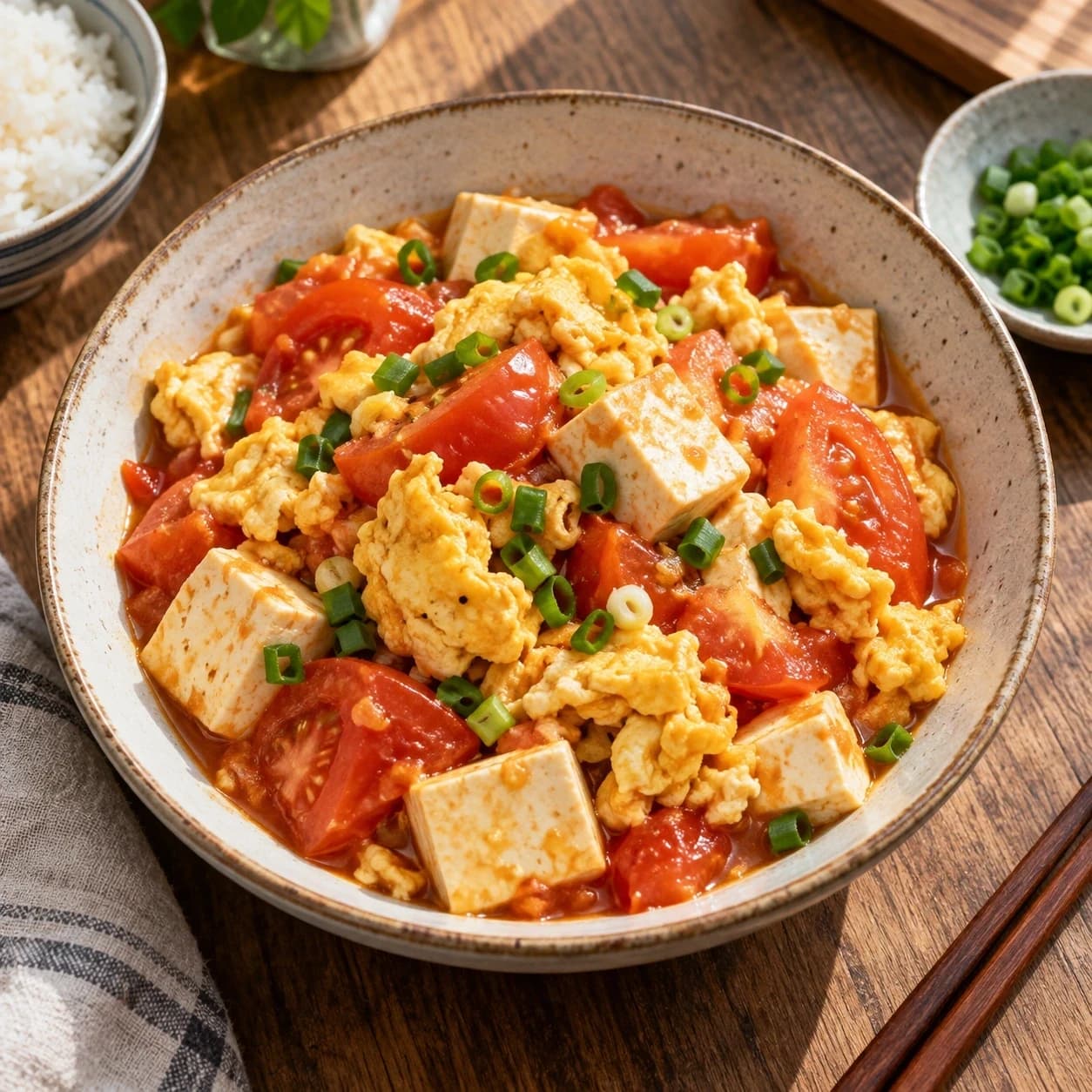 Tomato Egg and Tofu Stir-Fry — finished dish, ready to serve.