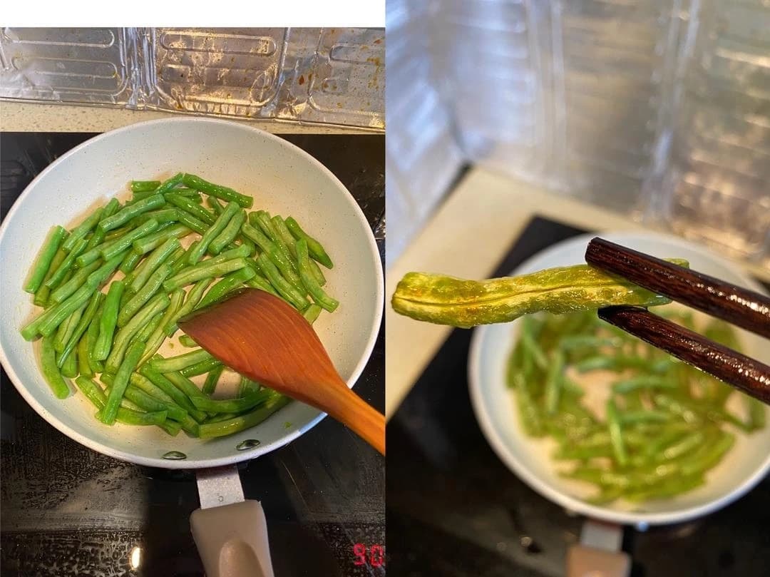 Dry-Fried Green Beans and Potatoes — step 2 visual checkpoint.