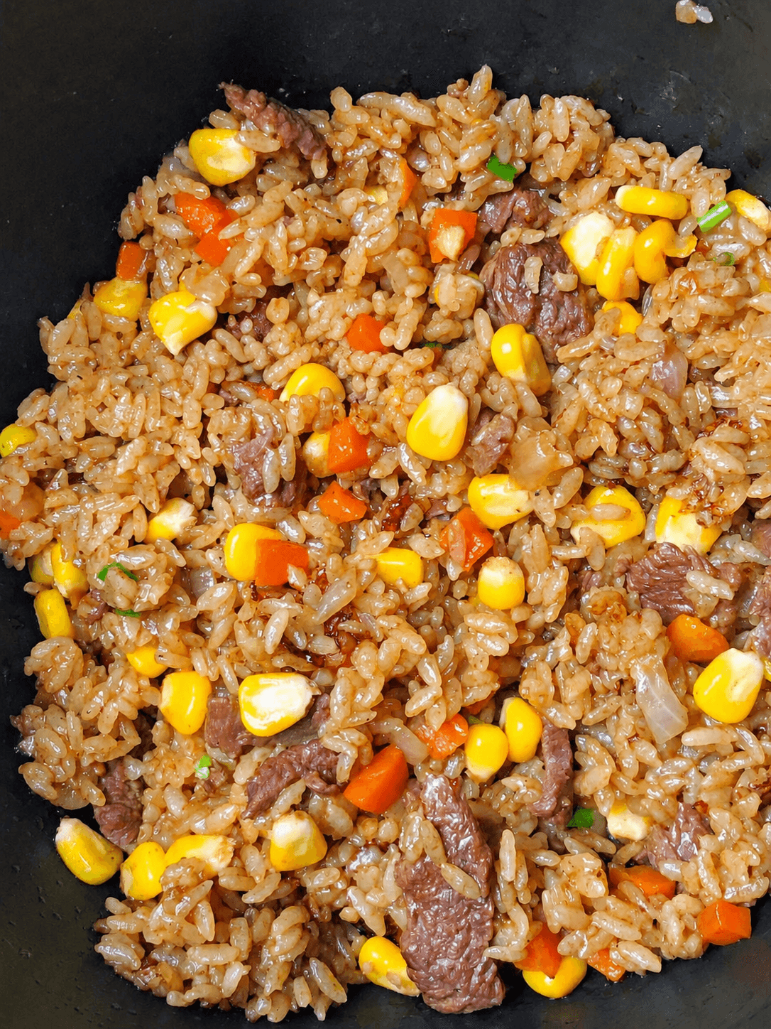 Beef Rice Cooker One-Pot Rice — finished dish, ready to serve.