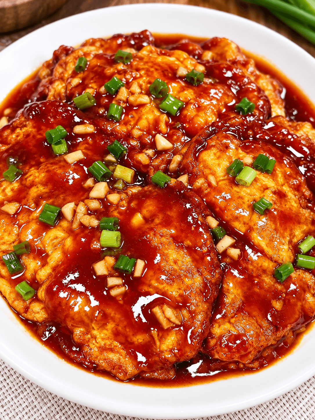 Sweet and Sour Fried Eggs — finished dish, ready to serve.