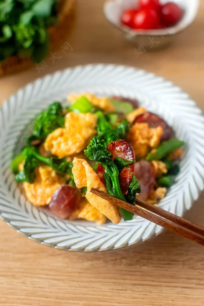 10-Minute Stir-Fried Choy Sum with Chinese Sausage and Egg