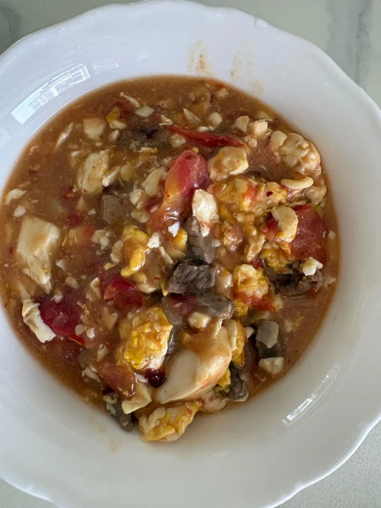 Tomato Beef and Tofu Egg Nest