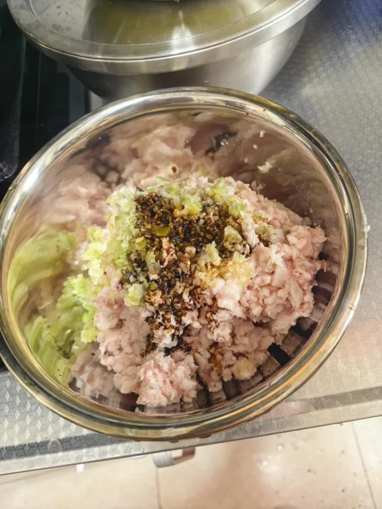 Water Bamboo, King Oyster Mushroom, Green Bean and Pork Steamed Buns