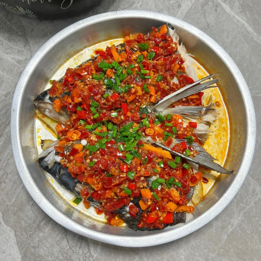 Steamed Fish Head with Chopped Chili and Yellow Pickled Chili