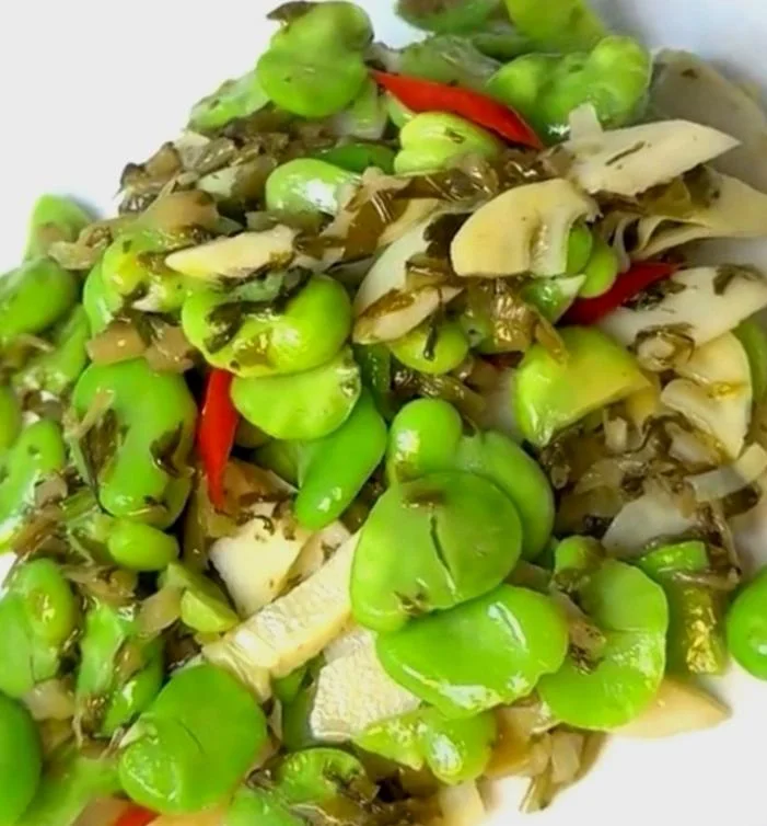 Pickled Mustard Greens, Fava Beans and Spring Bamboo Shoots