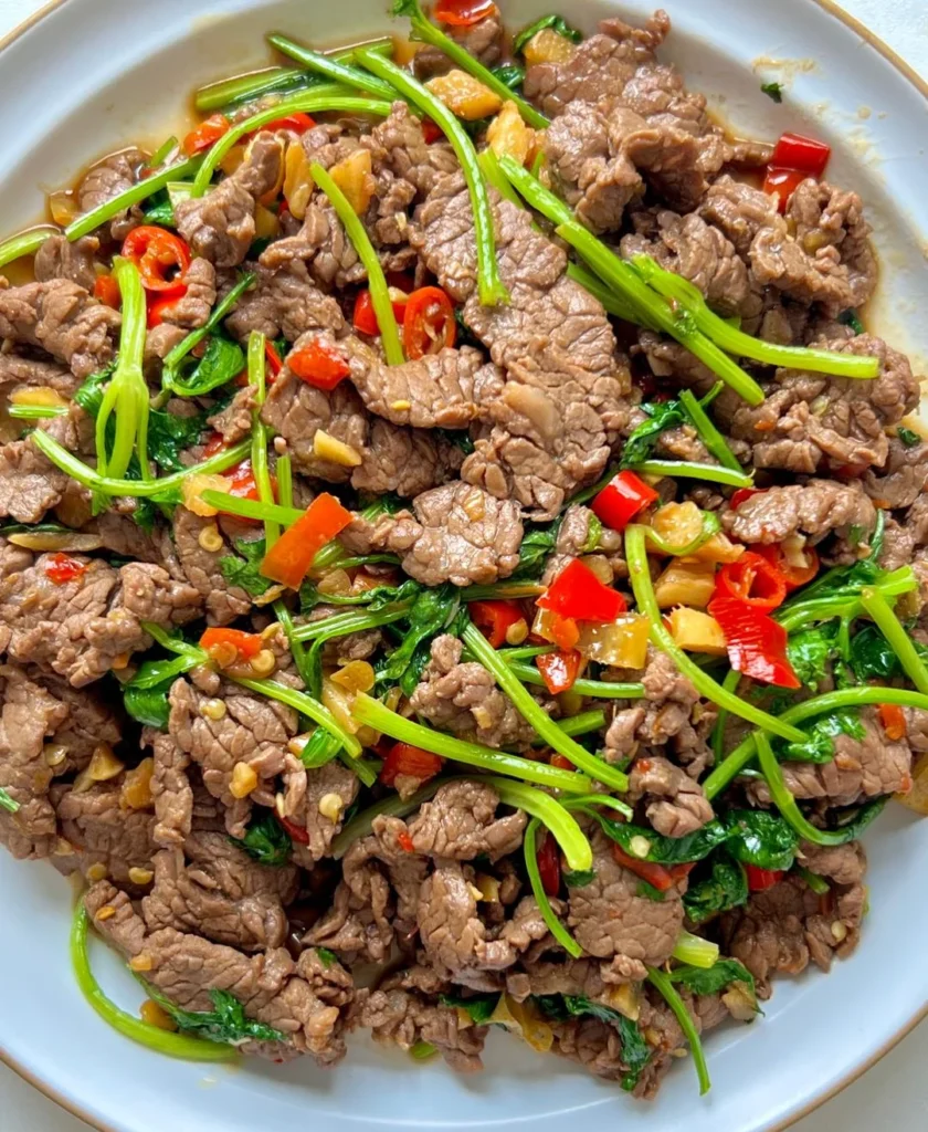 Stir-fried Yellow Beef with Cilantro and Chilies
