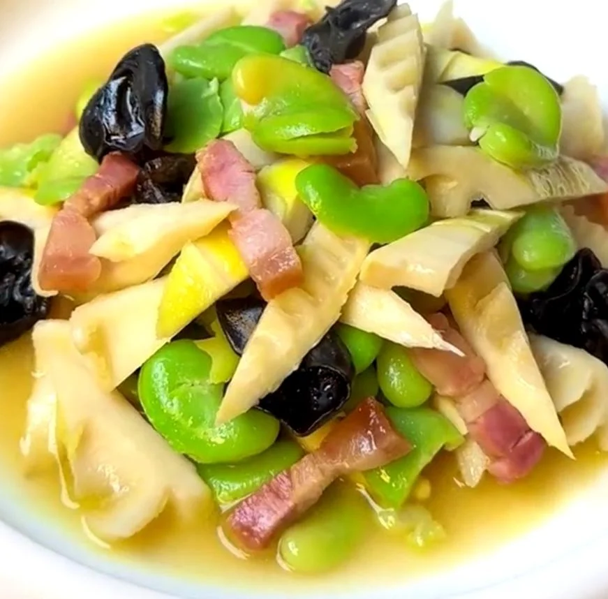 Braised Spring Bamboo Shoots with Fava Beans and Cured Pork