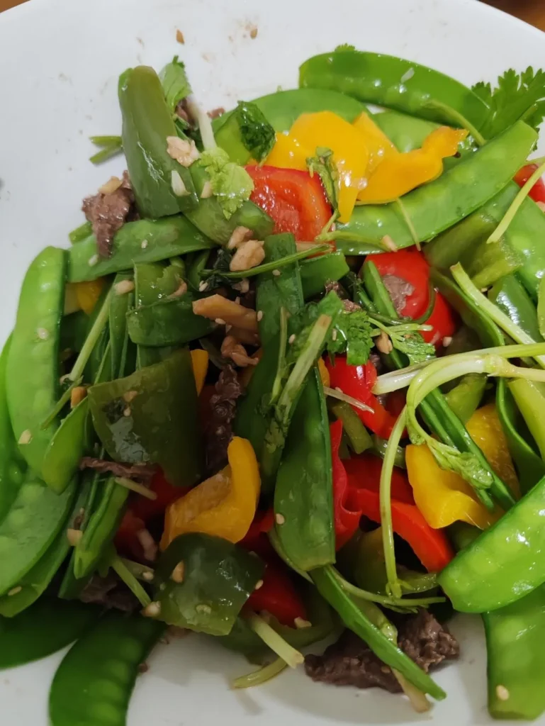 Colorful Bell Pepper and Snow Pea Beef Salad