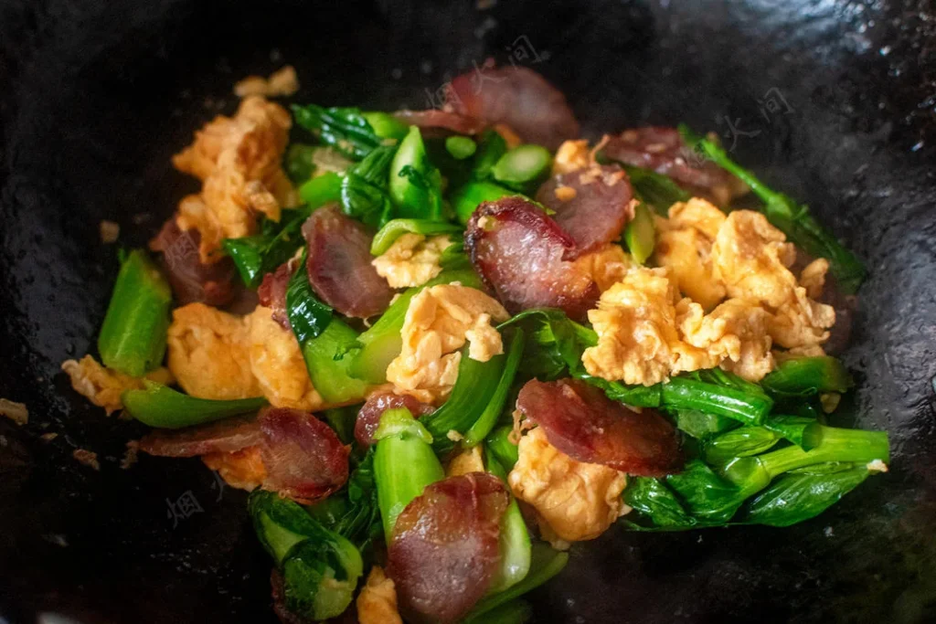10-Minute Stir-Fried Choy Sum with Chinese Sausage and Egg