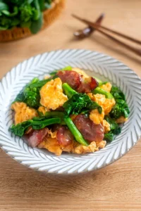 10-Minute Stir-Fried Choy Sum with Chinese Sausage and Egg