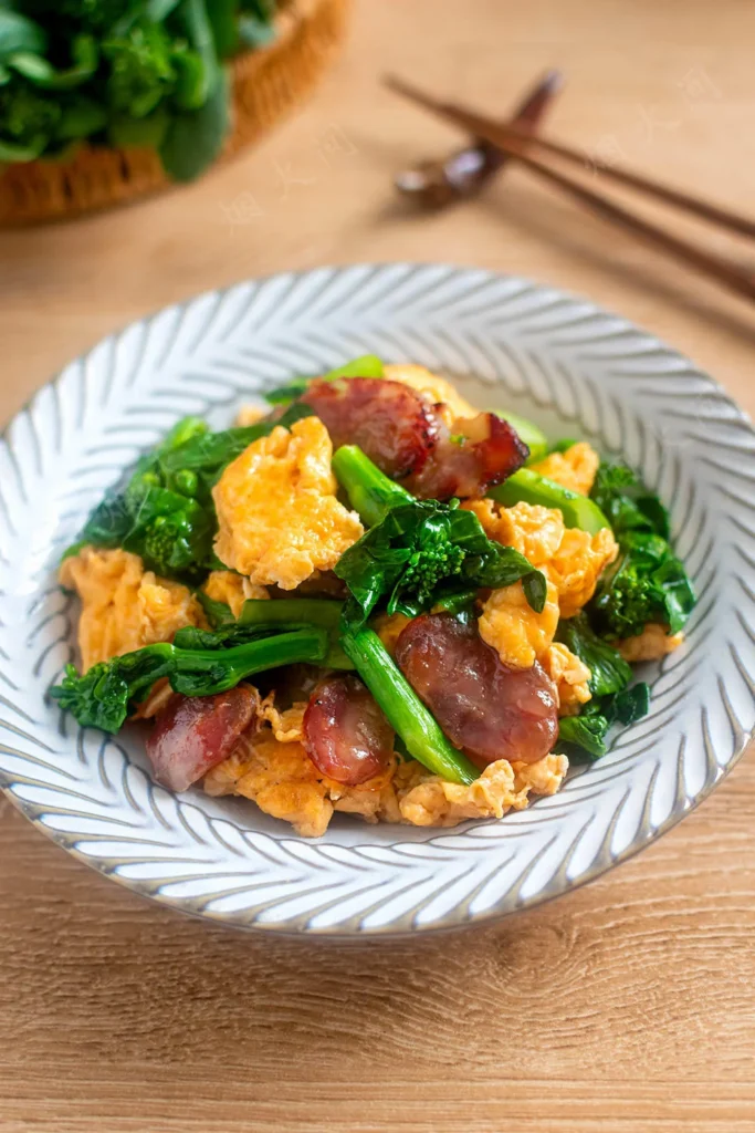 10-Minute Stir-Fried Choy Sum with Chinese Sausage and Egg