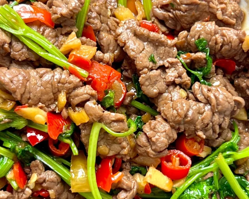 Stir-fried Yellow Beef with Cilantro and Chilies