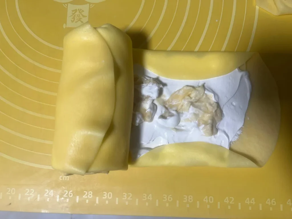 Durian or Mango Towel Roll Cake with Perfect Crepe Skin