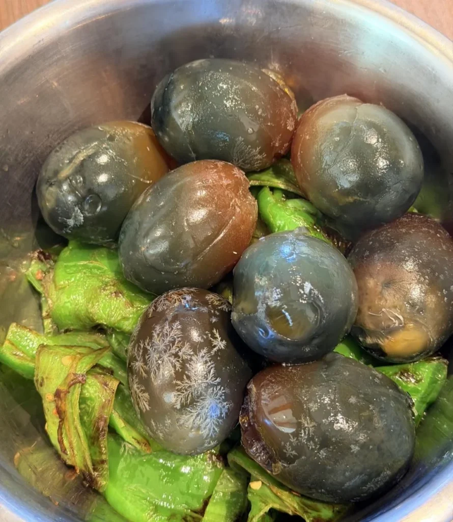 Hunan-Style Smashed Century Eggs with Roasted Peppers