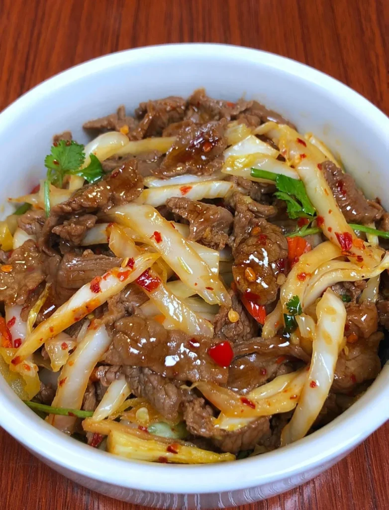 Stir-fried Beef with Napa Cabbage Stems