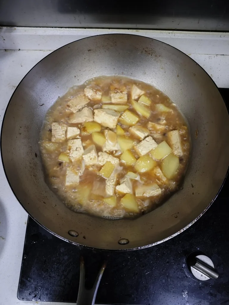 Chinese Breakfast – Congee, Sweet Potato, and Braised Potato with Tofu