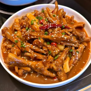 Spicy Braised Chicken Feet with Rice Cakes