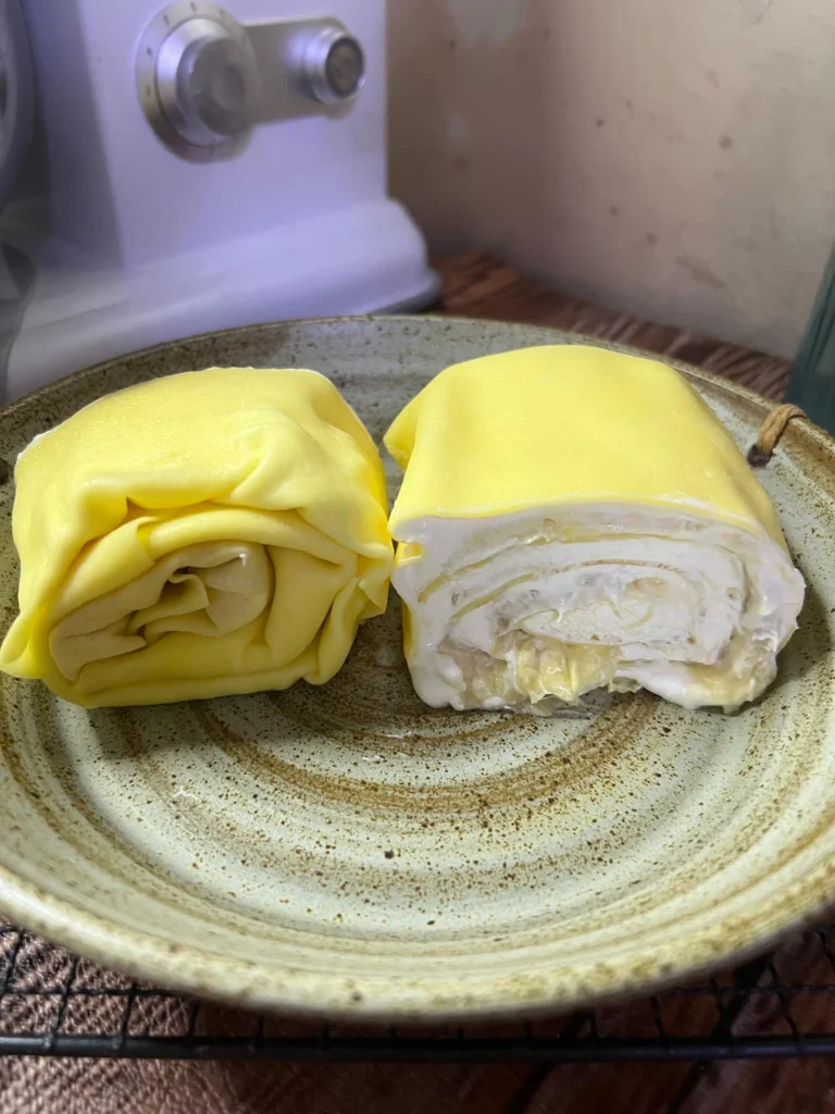Durian or Mango Towel Roll Cake with Perfect Crepe Skin