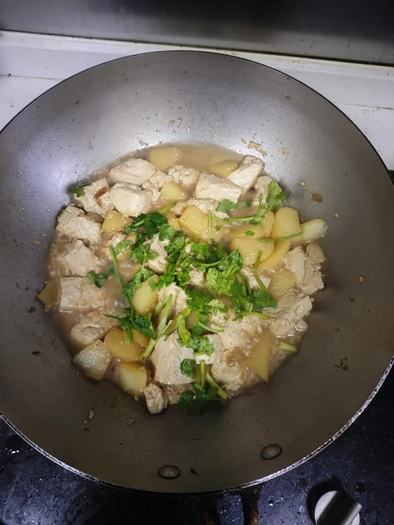 Chinese Breakfast – Congee, Sweet Potato, and Braised Potato with Tofu