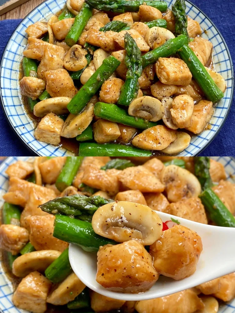Low-Calorie Asparagus, Mushroom and Chicken Stir-Fry
