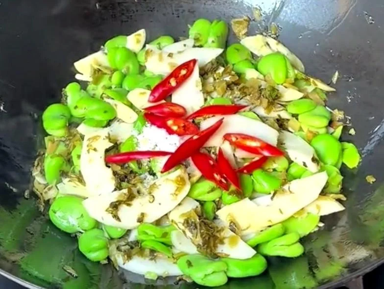 Pickled Mustard Greens, Fava Beans and Spring Bamboo Shoots