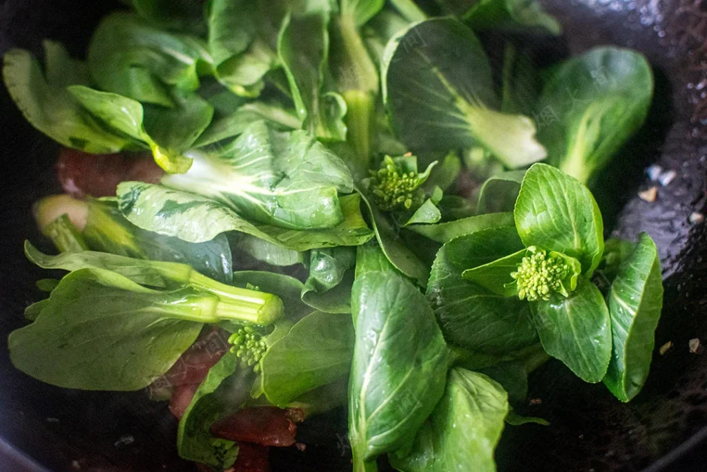 10-Minute Stir-Fried Choy Sum with Chinese Sausage and Egg