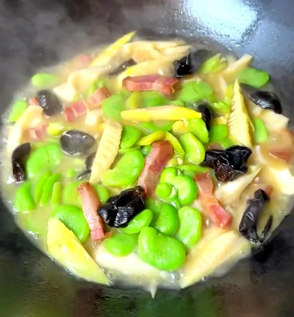 Braised Spring Bamboo Shoots with Fava Beans and Cured Pork