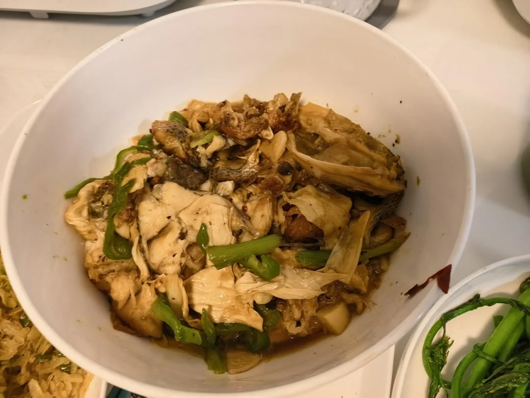 Braised Sea Bass with Dried Bean Curd Sticks