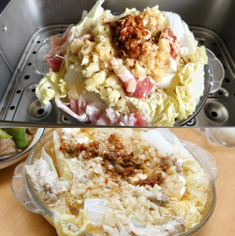 Steamed Enoki Mushroom, Tofu, Beef and Baby Cabbage
