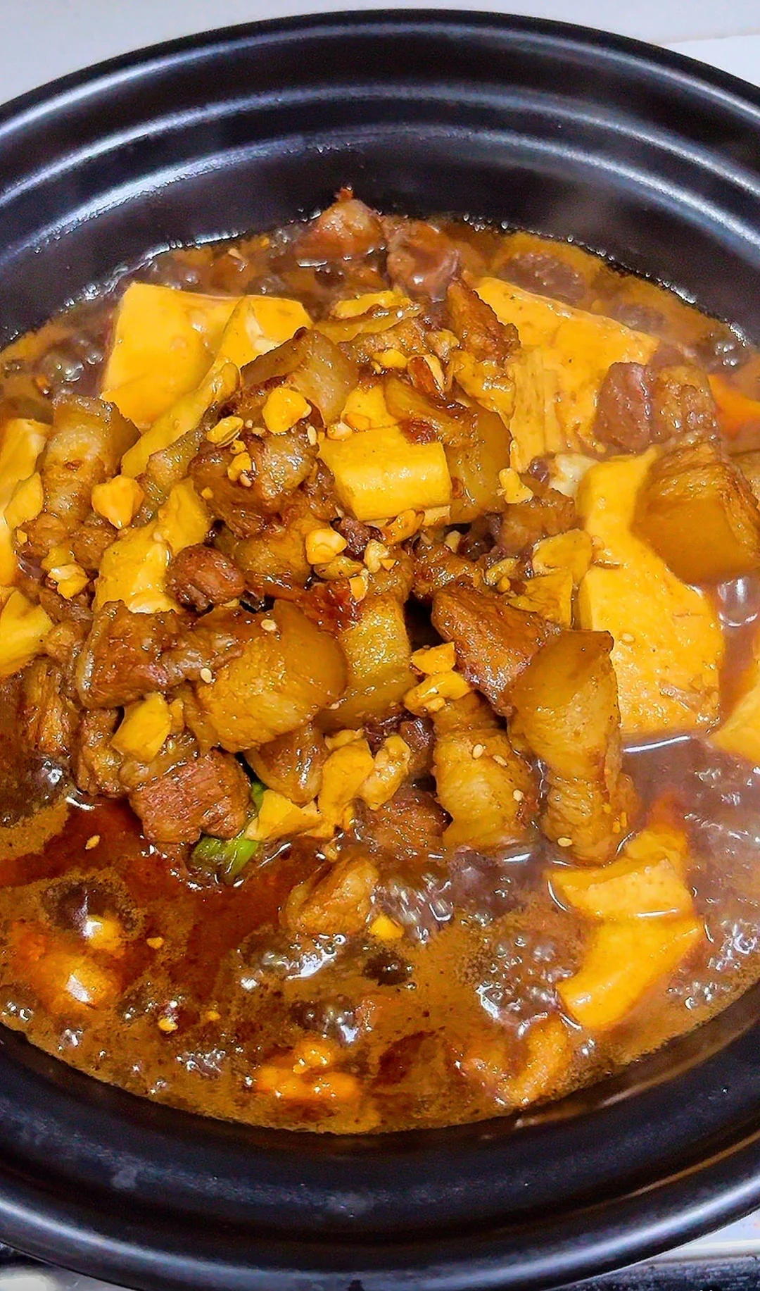Braised Pork Belly and Tofu Clay Pot