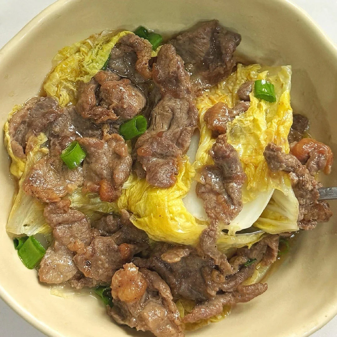 Steamed Egg with Beef and Baby Bok Choy