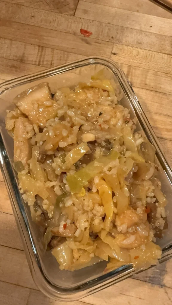 Meal-Prep Green Veggie, Mushroom & Pork Rice Bowl (Solid Content 5)
