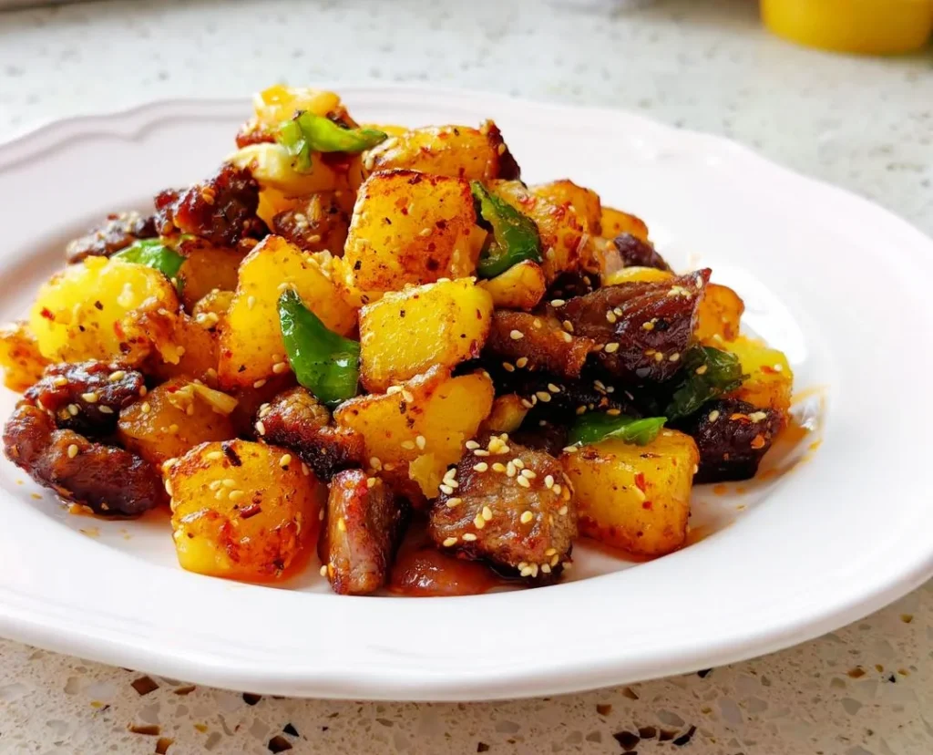 Dry Pot Potato and Beef Cubes