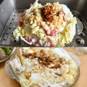 Steamed Enoki Mushroom, Tofu, Beef and Baby Cabbage