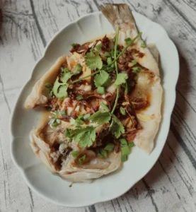 Steamed Sea Bass with Dried Tangerine Peel and Preserved Plum