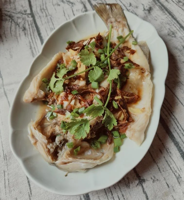 Steamed Sea Bass with Dried Tangerine Peel and Preserved Plum