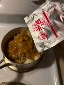 Curry Rice Bowl with Greens, Mushrooms and Pork (Version 2)