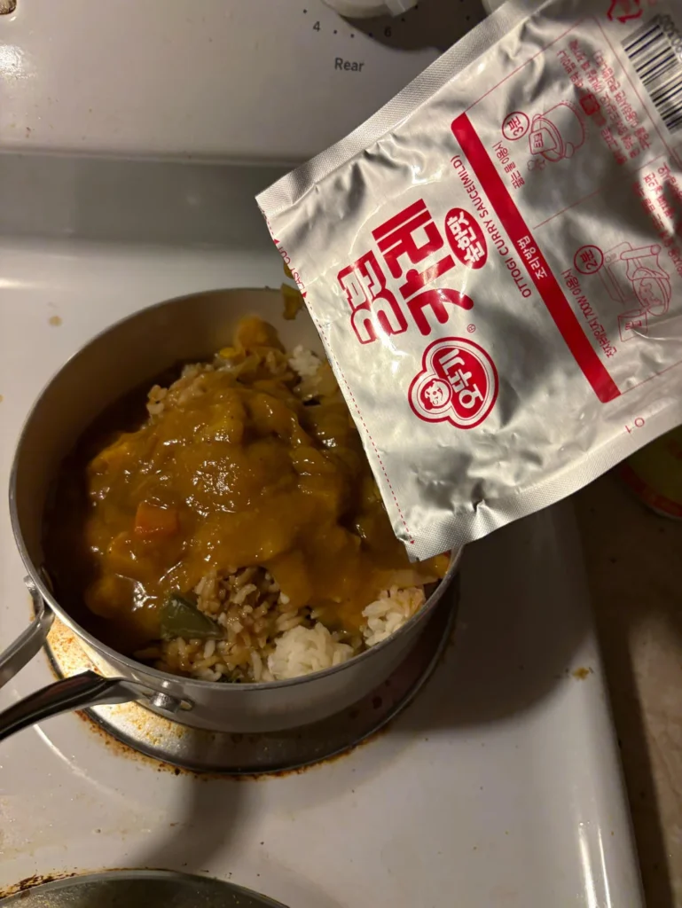 Curry Rice Bowl with Greens, Mushrooms and Pork (Version 2)