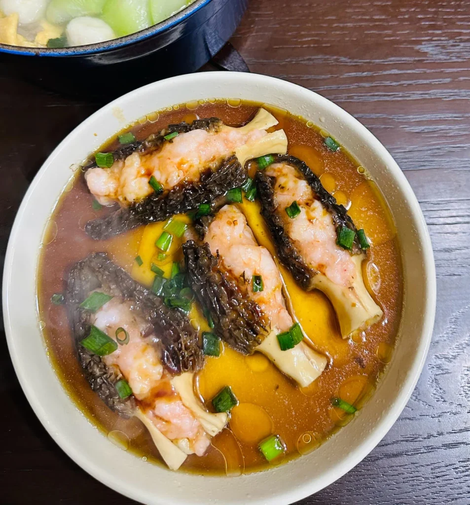 Steamed Egg Custard with Morel Mushrooms and Shrimp Paste