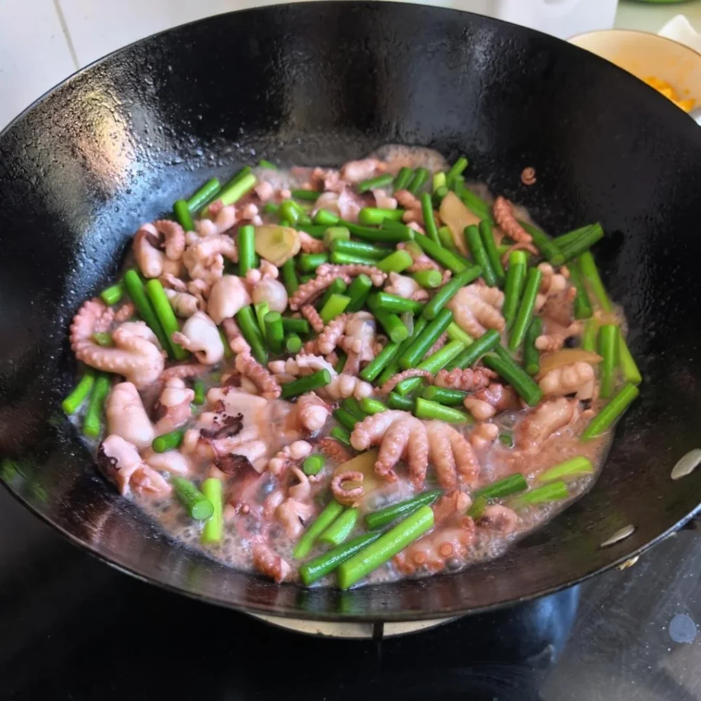 Stir-fried Octopus with Garlic Scapes
