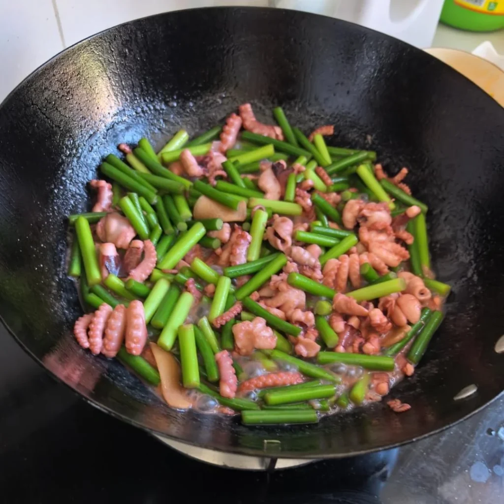 Stir-fried Octopus with Garlic Scapes